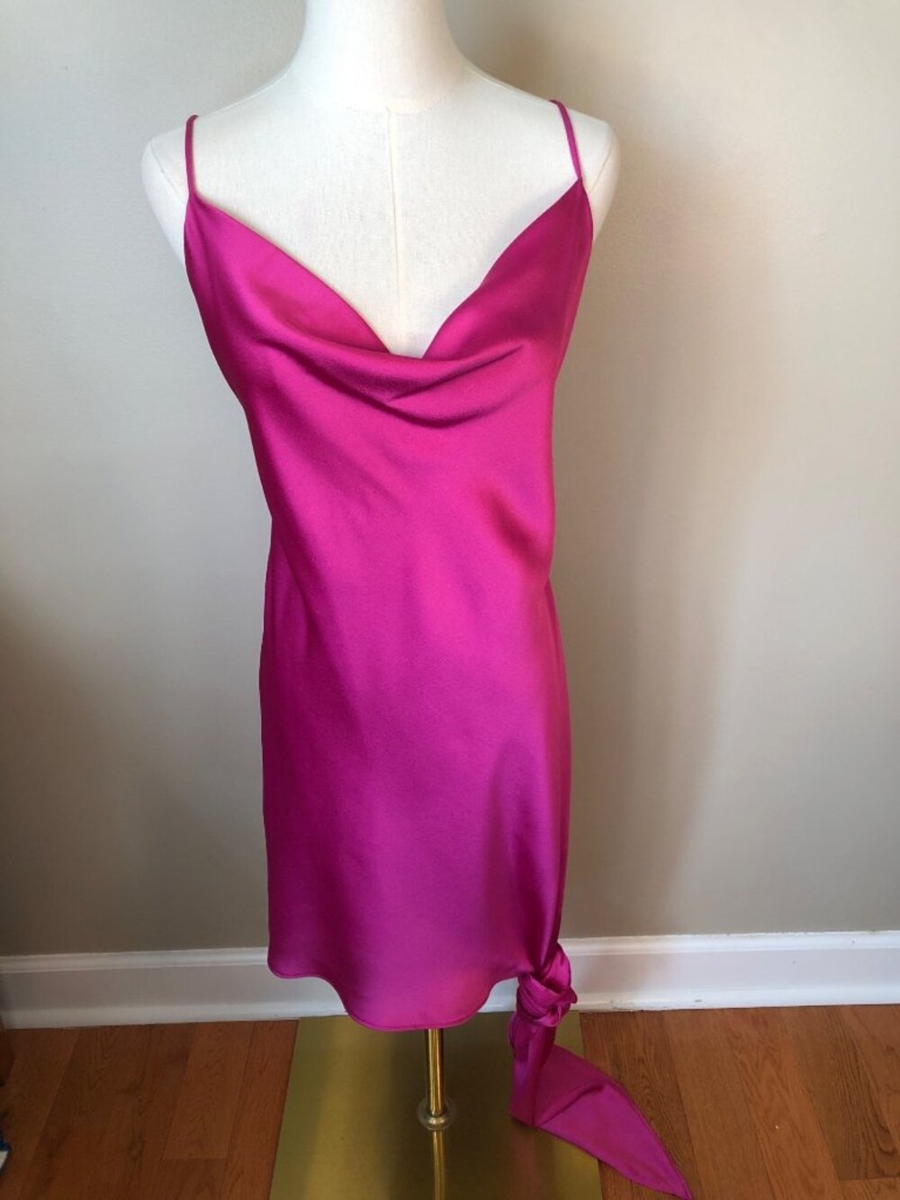NWT VICI Affair of the Heart Fuchsia Satin Sash Slip Dress Sz L Y2K Flirty Glam